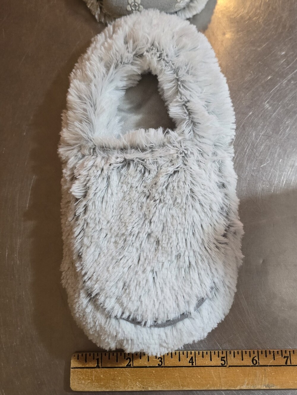 Warmies Microwavable Slippers Gray Faux Fur Lavender Scented Heated Plush - Picture 8 of 8
